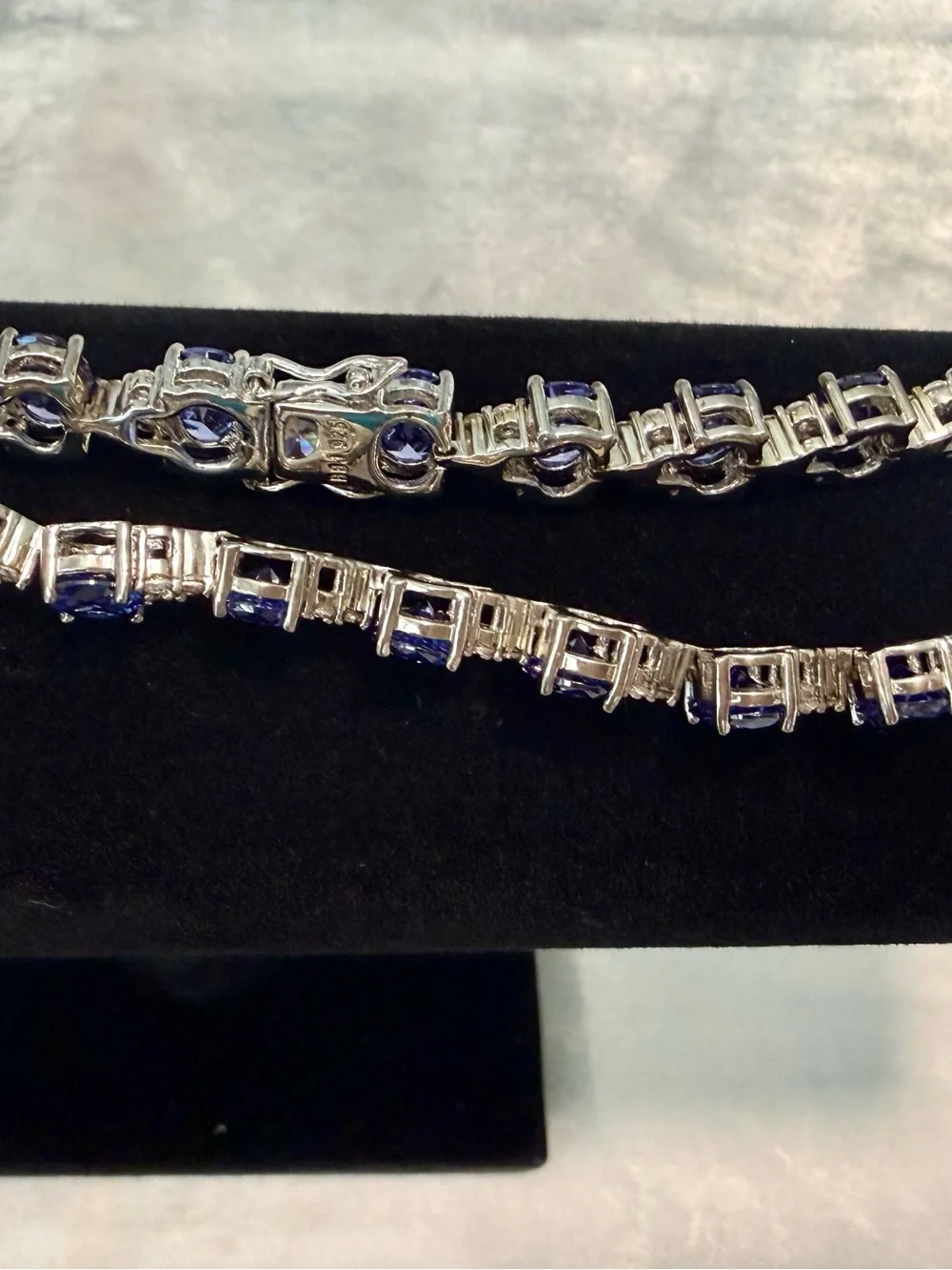 🌸JTV16-Blue Lab Created Sapphire Rhodium Over Sterling Silver Tennis Bracelet💎🛍️